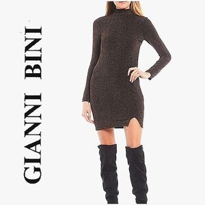 Gianna Bini Mock Neck Long Sleeve Shimmer Sweater Dress